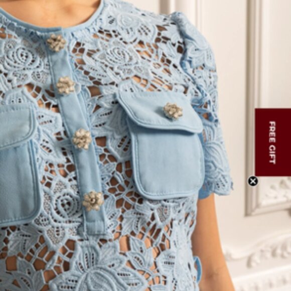 NWT Short Sleeve Embroidered Floral Dress - Blue (M) - Picture 5 of 8